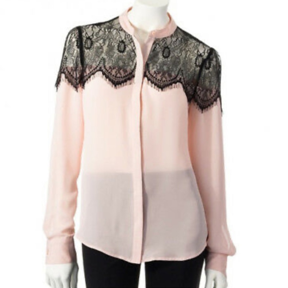 LC Lauren Conrad Blush Lace Yoke Blouse